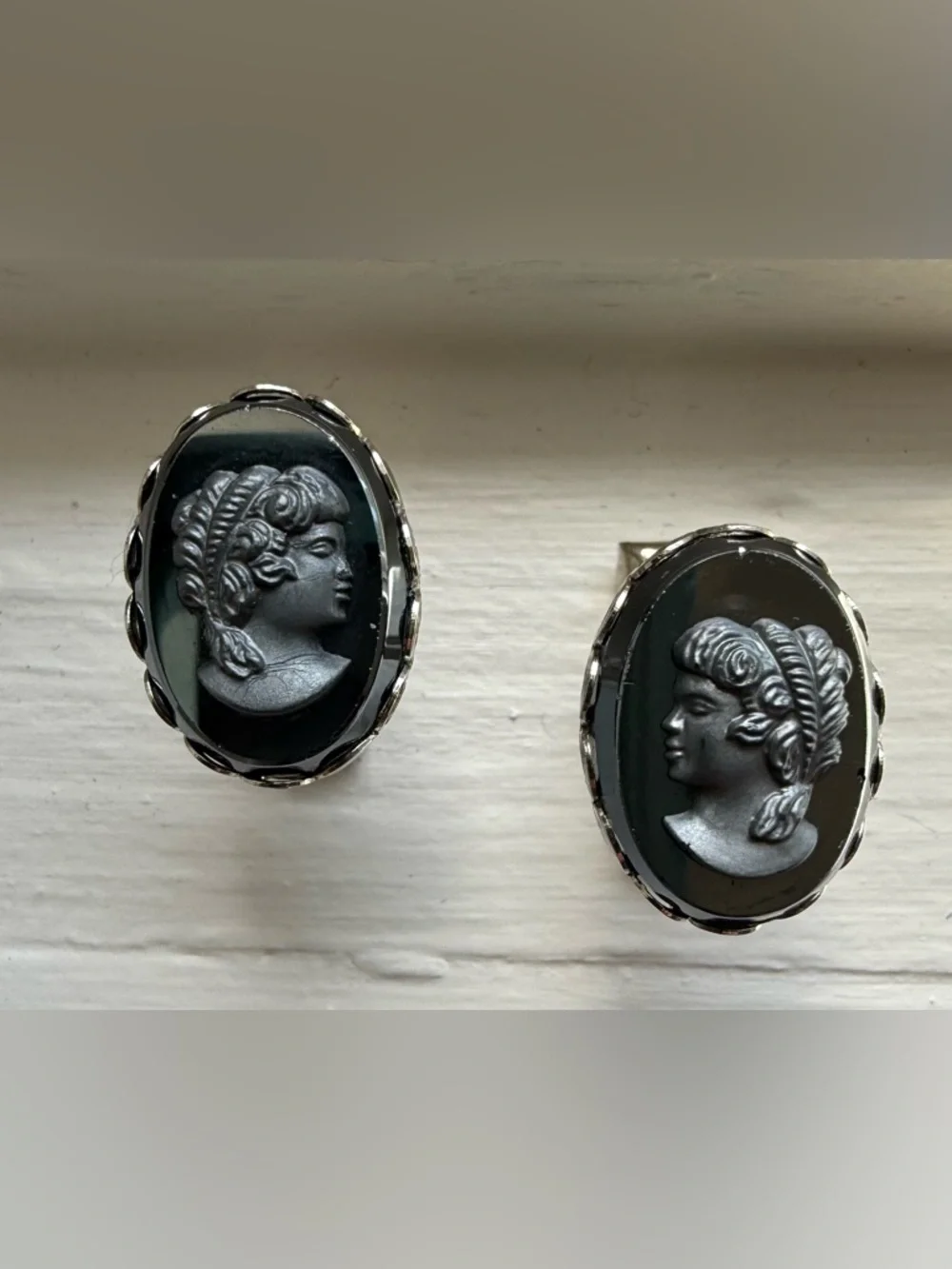 Vintage Dark Gray Cameo Cuff Links